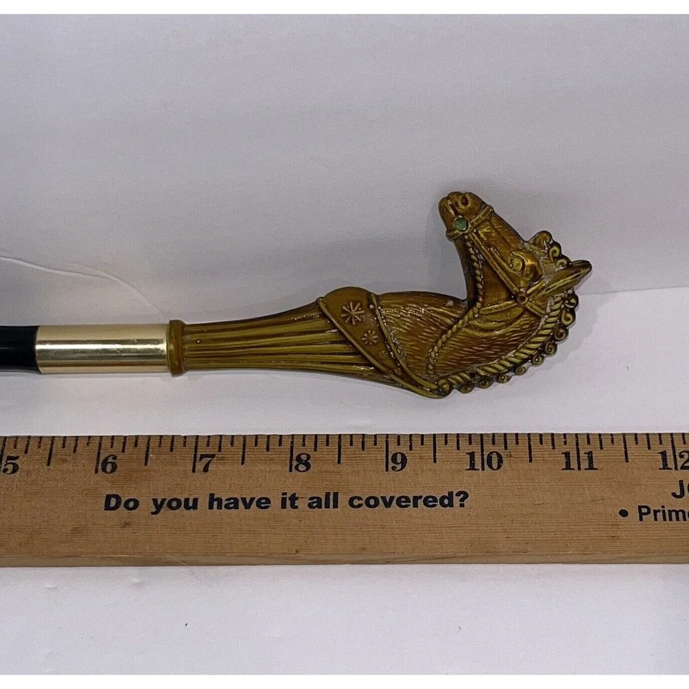 Vintage 1960s Horse‎ Head Shoe Brush Gold Art Deco Clean Polish Equestrian
